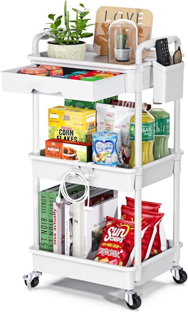 Limited Time Deal 35% Off  Use Code RGJIU3FQ Rolling Utility Cart, 3-Tier with Drawer